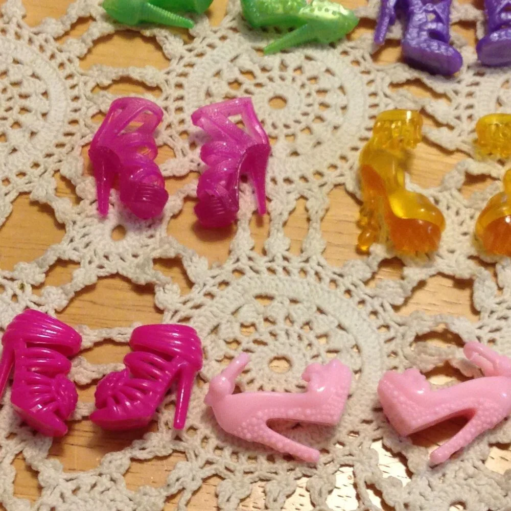 Bundle of 10 doll shoe pairs for Barbie or similar dolls
